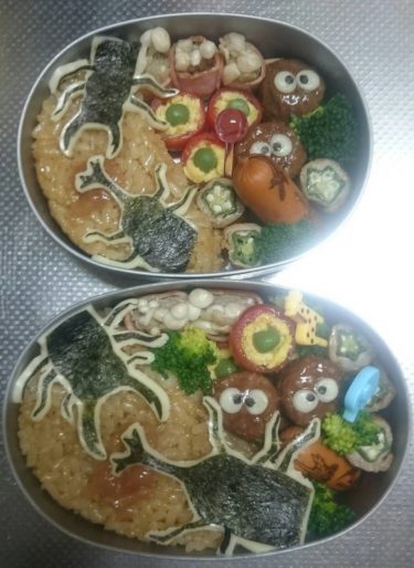 カブトムシとクワガタのキャラ弁